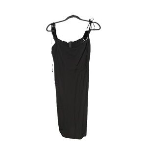 Reformation Dress Size 12 Black Sheath Square Neckline Back Slit Tie Straps